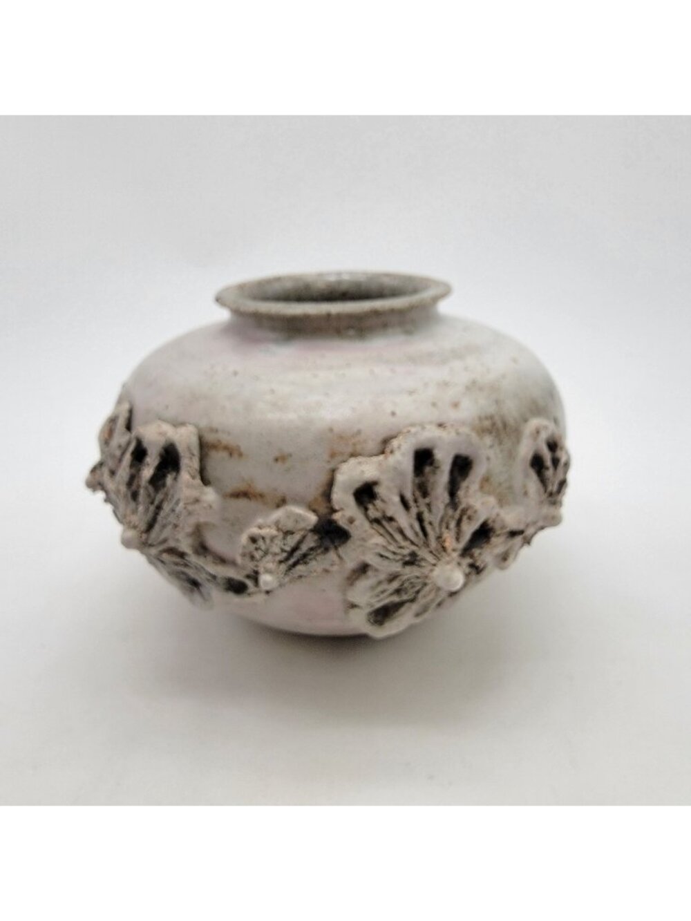 Vintage Signed Art Pottery Vase With Applied Flowers